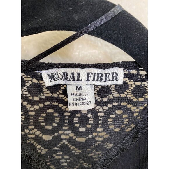 Moral Fiber Womens Black Lace Open-Front Cardigan M 100%‎ Rayon Lightweight - Picture 3 of 7